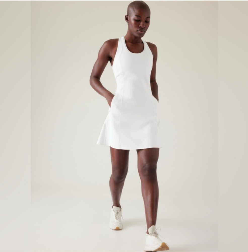 Athleta Levitate White 50 Spf Halter Lycra Tennis Dress Size L